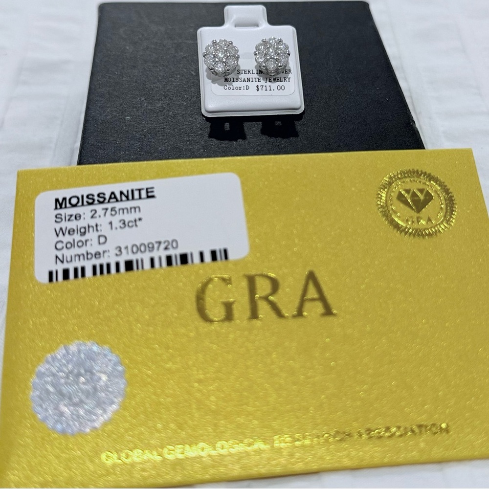 Moissanite Silver Stud Earrings - Picture 3 of 4